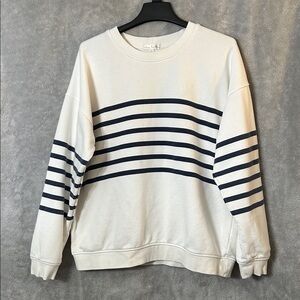 Nine Britton Striped White and Navy Crewneck Sweatshirt